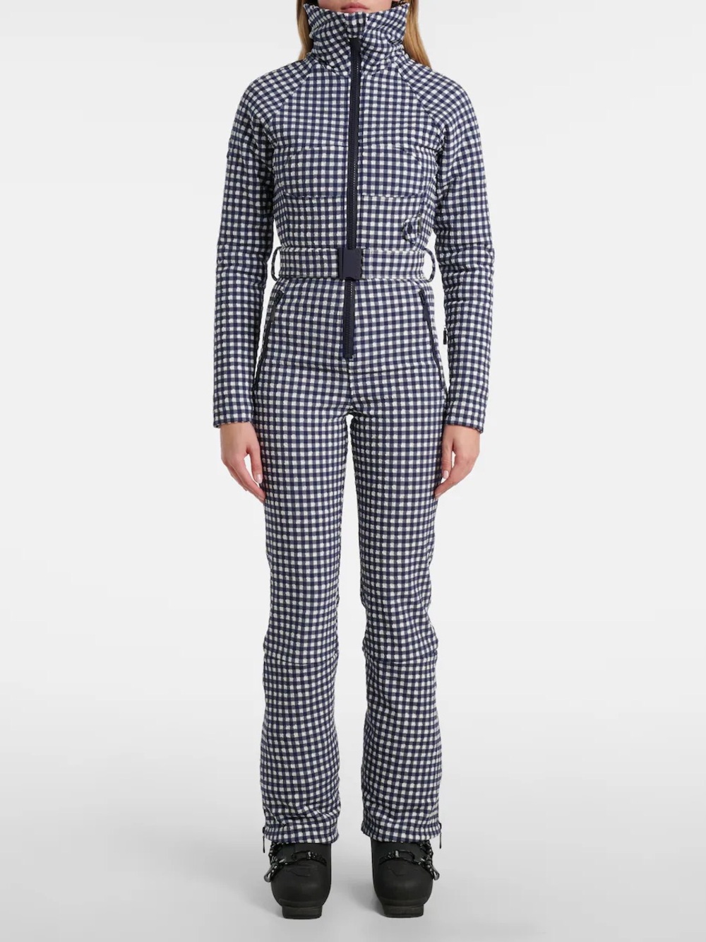 Cordova Chatel ski suit in indigo gingham